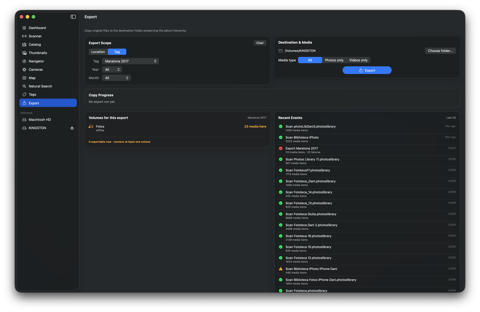 Calypso Photo — Export screen (tag mode)